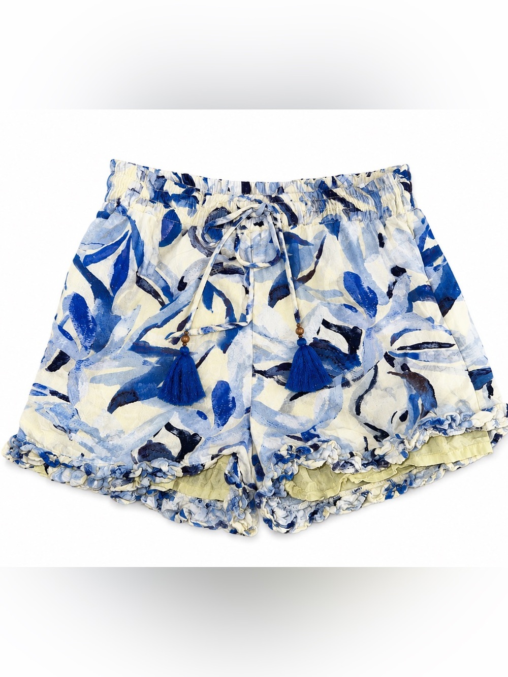 High-Waist Blue Floral Tie-Front Women's Shorts